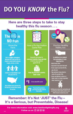 Poster outlining three steps you can take to stay health this flu season.