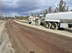 Cement-treated base construction on NE Negus Way in Redmond.