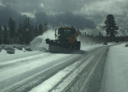 archived photo of snow plowing operations on Huntington Road in south Deschutes County