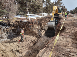 trench excavation work occurring on Hunnell Rd.