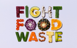 Fight food waste sign with letters made from food