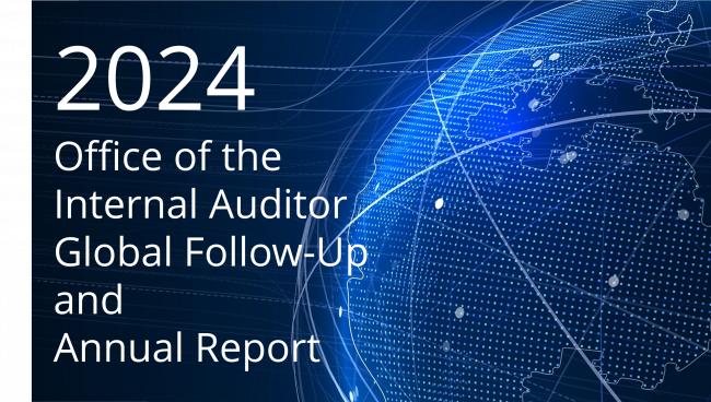 Image of a globe with text: 2024 Office of the Internal Auditor Global Follow-Up and Annual Report