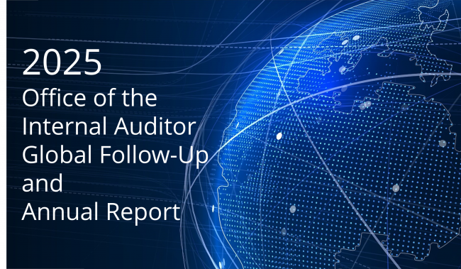 Image of a globe with text: 2025 Office of the Internal Auditor Global Follow-Up and Annual Report