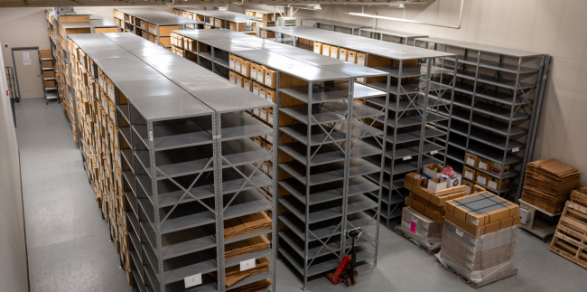 Photo of shelves in records warehouse