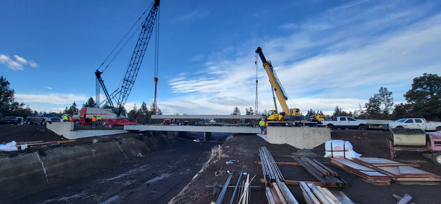 Crews installing bridge girders at the Hamehook Road Bridge, March 16, 2025