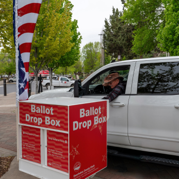 Picture of drive-up ballot drop box.